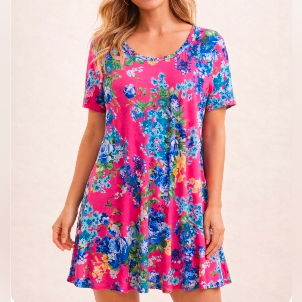 JODIFL Floral Pink and Blue Dress Mini Large